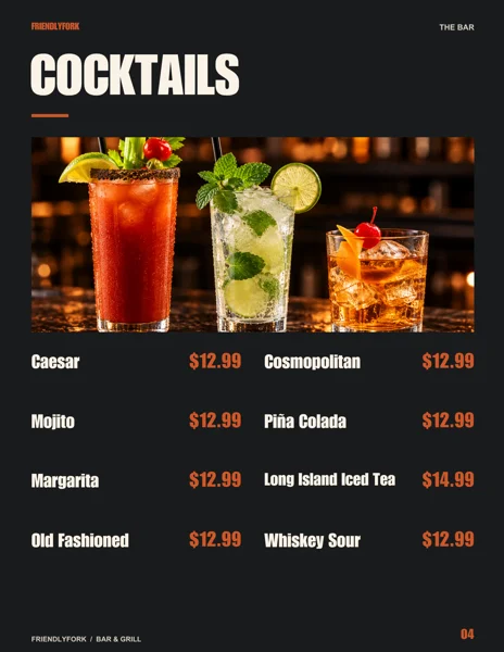 New Friendly Fork menu: Cocktails