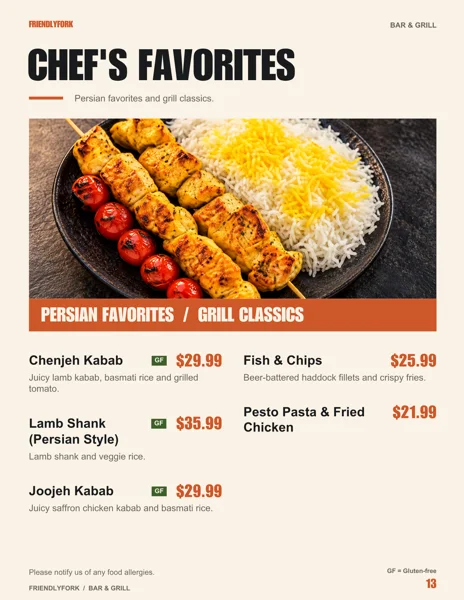 New Friendly Fork menu: Chef’s favourites