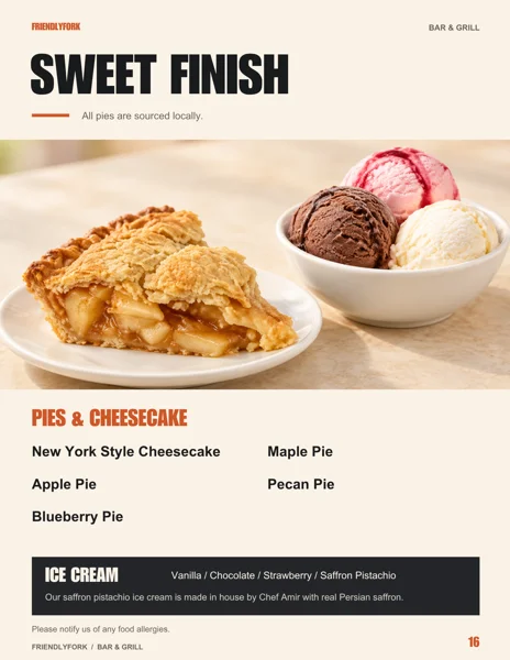 New Friendly Fork menu: Desserts