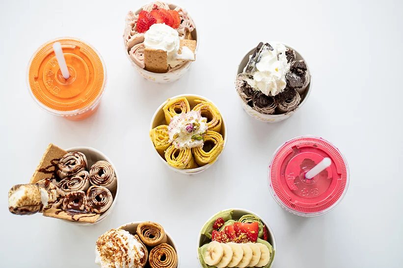 A selection of Saffron rolled ice cream desserts